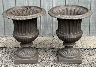 Pair Cast Iron Garden Urns