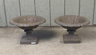 Pair Small Cast Iron Garden Urns