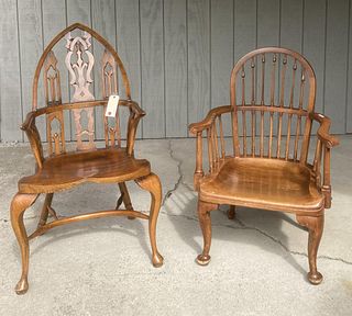 Two English Windsor Style Arm Chairs