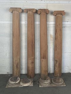Four Carved/Fluted Wood Architectural Columns
