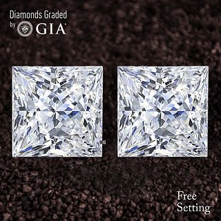 4.02 carat diamond pair Princess cut Diamond GIA Graded 1) 2.01 ct, Color H, VVS1 2) 2.01 ct, Color G, VVS2. Appraised Value: $137,900 