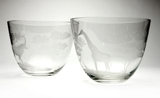 Two Rowland Ward Ltd. ''Big Game'' crystal bowls
