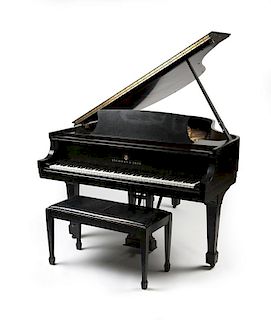 Steinway & Sons model M ebonized baby grand piano