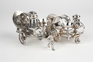 Two Victorian silver-plated condiment trolleys
