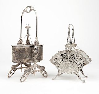 2 Victorian silver-plated vanity trinket baskets