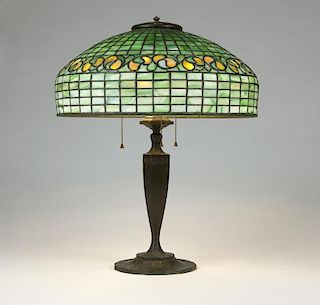 Tiffany Studios table lamp and leaded glass shade