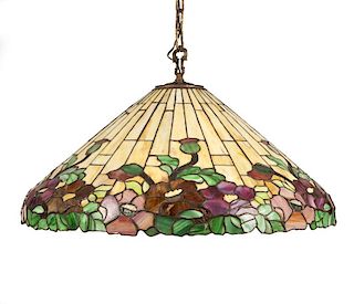 A leaded glass hanging fixture, manner of Tiffany