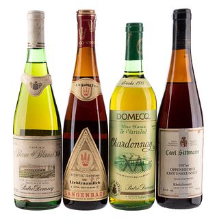 Lote de Vinos Blancos de México y Alemania. Blanc de Blancs. Chardonnay. En presentaciónde de 700 ml. y 750 ml. Total de piezas: 4.