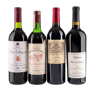 Lote de Vinos Tintos de Francia, U.S.A. y España. Viña Olagosa.  Château Felice. En presentaciones de 750 ml. Total de piezas: 4.