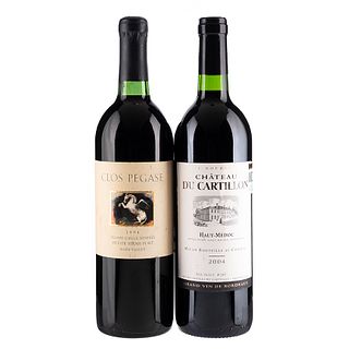 Lote de Vinos Tintos de U.S.A. y Francia. Clos Pegase. Chaâteau - Cartillon. En presentaciones de 750 ml Total de piezas: 2.