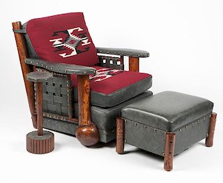 A Molesworth-style club chair, footstool & stand