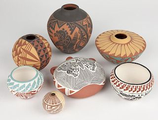 Group of 7 sgraffito Acoma pueblo pottery vessels