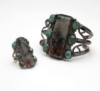 A Native American silver cuff and ring