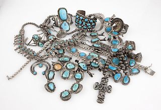 A group of Native American and silver jewelry