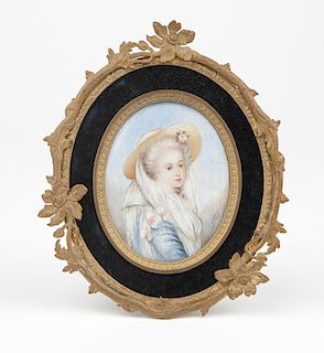 A French framed miniature portrait painting
