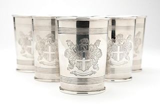 A set of six silver armorial tumblers