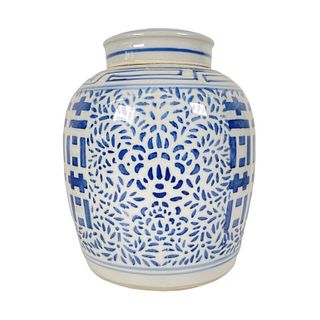 Chinese Blue & White Glazed Porcelain Ginger Jar