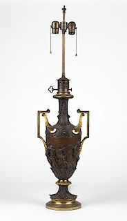 A French gilt and patinated bronze table lamp