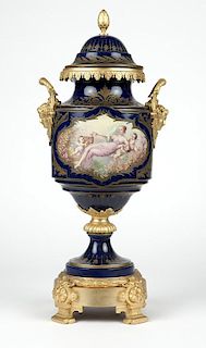 A Sevres-style gilt bronze-mounted porcelain urn