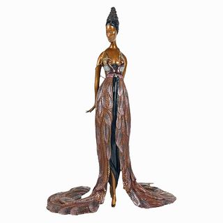 Erte "Feather Gown" Cold Painted Bronze Sculpture