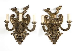 A pair of French gilt-bronze wall sconces