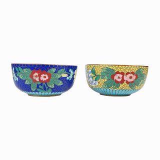 2 Vintage Chinese Cloisonne Enameled Floral Bowls