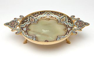 A French gilt-bronze, onyx and champleve tray