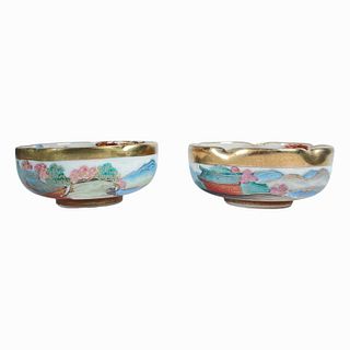 Pr Antique Japanese Imperial Satsuma Ruffled Bowls