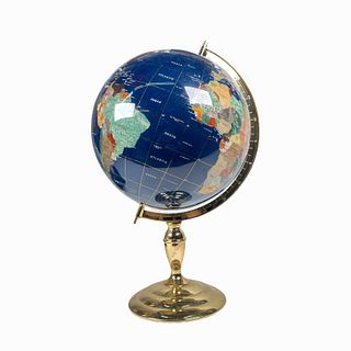 Multi-Stone Inlaid Gilt Brass Stand Table Globe