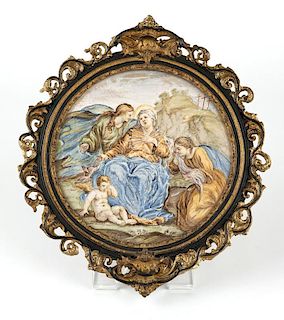 An Italian framed hand-painted porcelain plaque