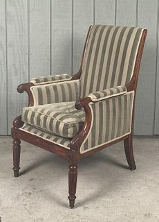 Regency Carved Mahogany Upholstered Bergere Chair
