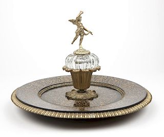 Brass-inlaid & cut-crystal Boulle-style inkstand