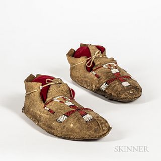 Southern Plains Partially Beaded Hide Moccasins