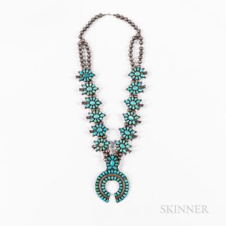Zuni Silver and Turquoise Squash Blossom Necklace