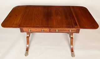 Regency Brass Inlaid Rosewood Drop Leaf Sofa Table