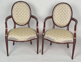Pair George III Oval Back Open Arm Chairs