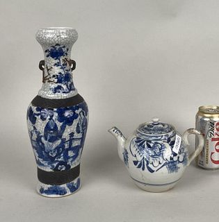 Chinese Porcelain Crackleware Vase, B/W Teapot