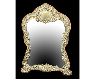 VICTORIAN STERLING SILVER BEVELED GLASS MIRROR