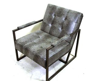 CONTEMPORARY GRAY LEATHER METAL FRAME ARMCHAIR