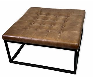 SQUARE LEATHER OTTOMAN ON STEEL BASE
