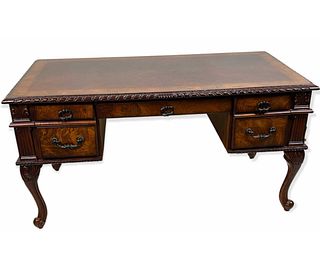 CHIPPENDALE STYLE ELM DESK ON CABRIOLE LEGS