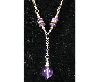 STERLING SILVER AMETHYST BEAD NECKLACE