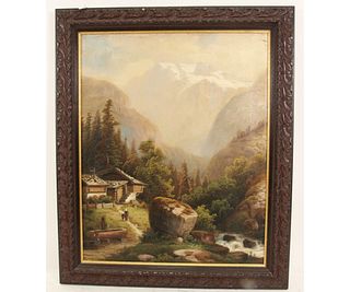 19th CENTURY "THE ALPS" OIL ON CANVAS PAINTING