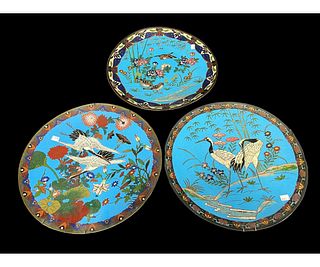 THREE 19th CENTURY JAPANESE CLOISONNE CHARGERS