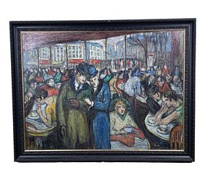 c.1930-40'S JANKOR CAFE SCENE PAINTING ON PANEL