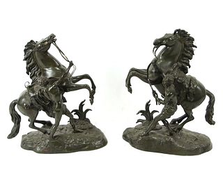 PAIR OF BRONZE MARLY HORSES BY COUSTOU