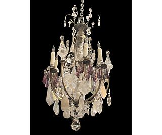 19th CENTURY FRENCH BRONZE ROCK CRYSTAL CHANDELIER