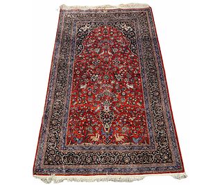 PERSIAN KASHAN RED AND BLUE SILK RUG