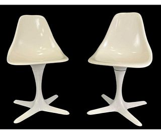 SET OF FIVE VINTAGE BURKE INC WHITE TULIP CHAIRS