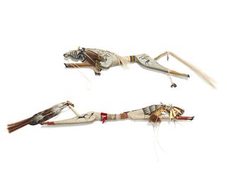 A pair of horse dance staffs by Nathan James Little Wounded